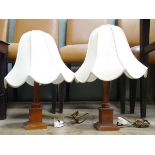 A pair of wooden table lamps with shades Please Note - we do not make reference to the condition