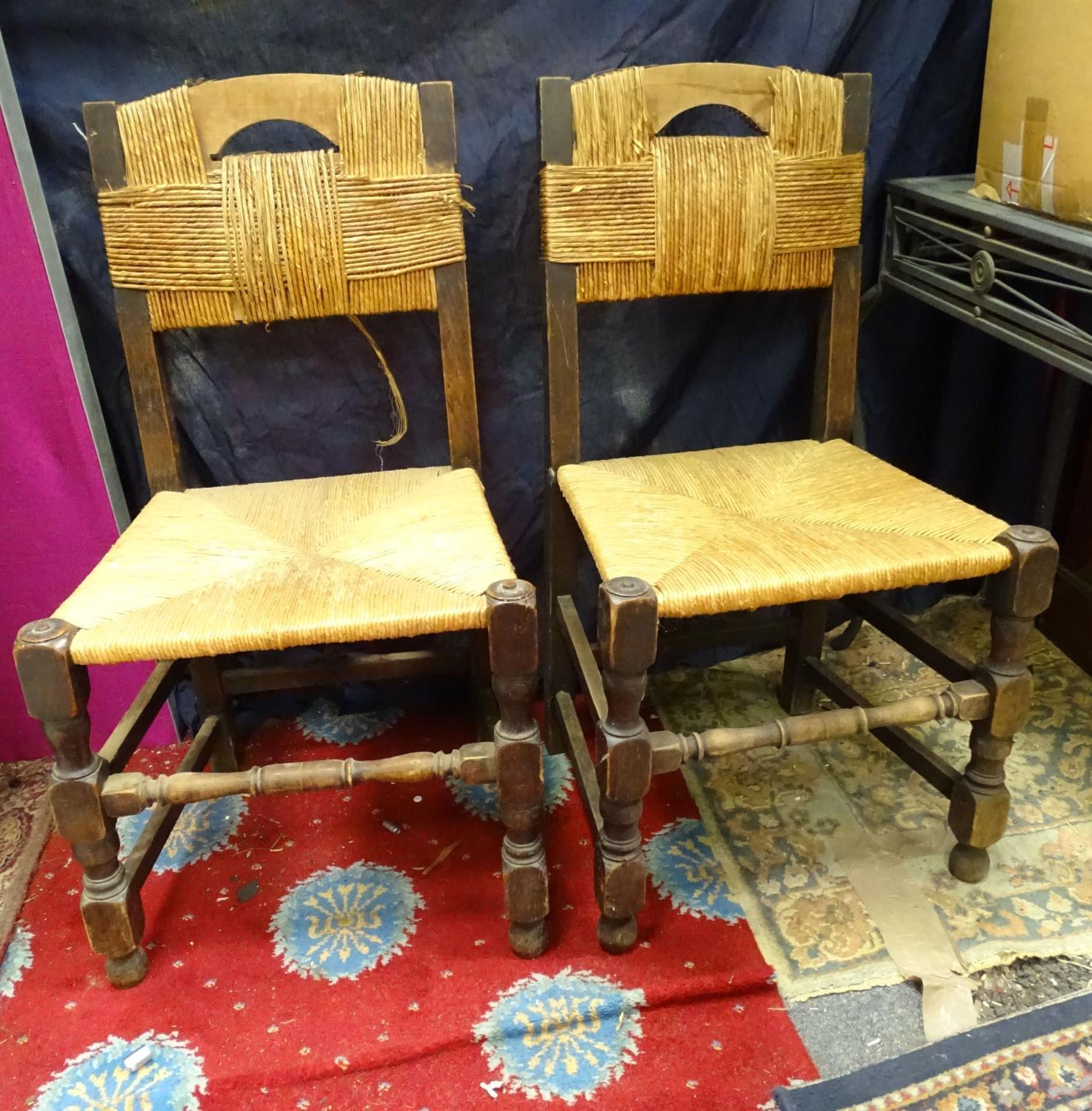 Pair of rush seated open arm chairs Please Note - we do not make reference to the condition of - Image 3 of 4