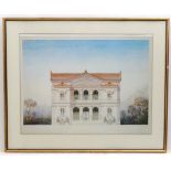 Architectural : a large coloured print poster of a Continental Classical Building / Villa,