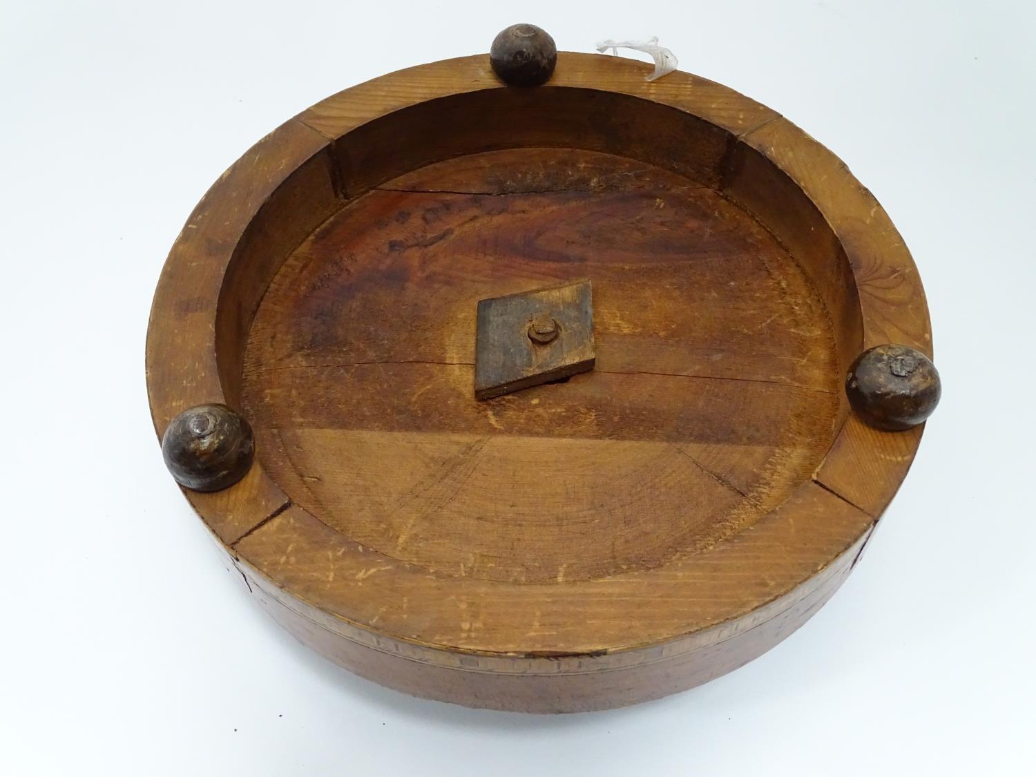 A Victorian walnut footstool of circular form with bead decoration Please Note - we do not make - Image 2 of 4