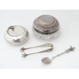 Assorted silver plated and white metal items etc including glass dish, spoon, sugar tongs etc Please