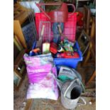 Quantity of assorted garden equipment to include, watering can, hose, billhook etc Please Note -