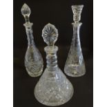 Three 20thC cut glass decanters, comprising a Royal Brierley crystal ship's decanter with