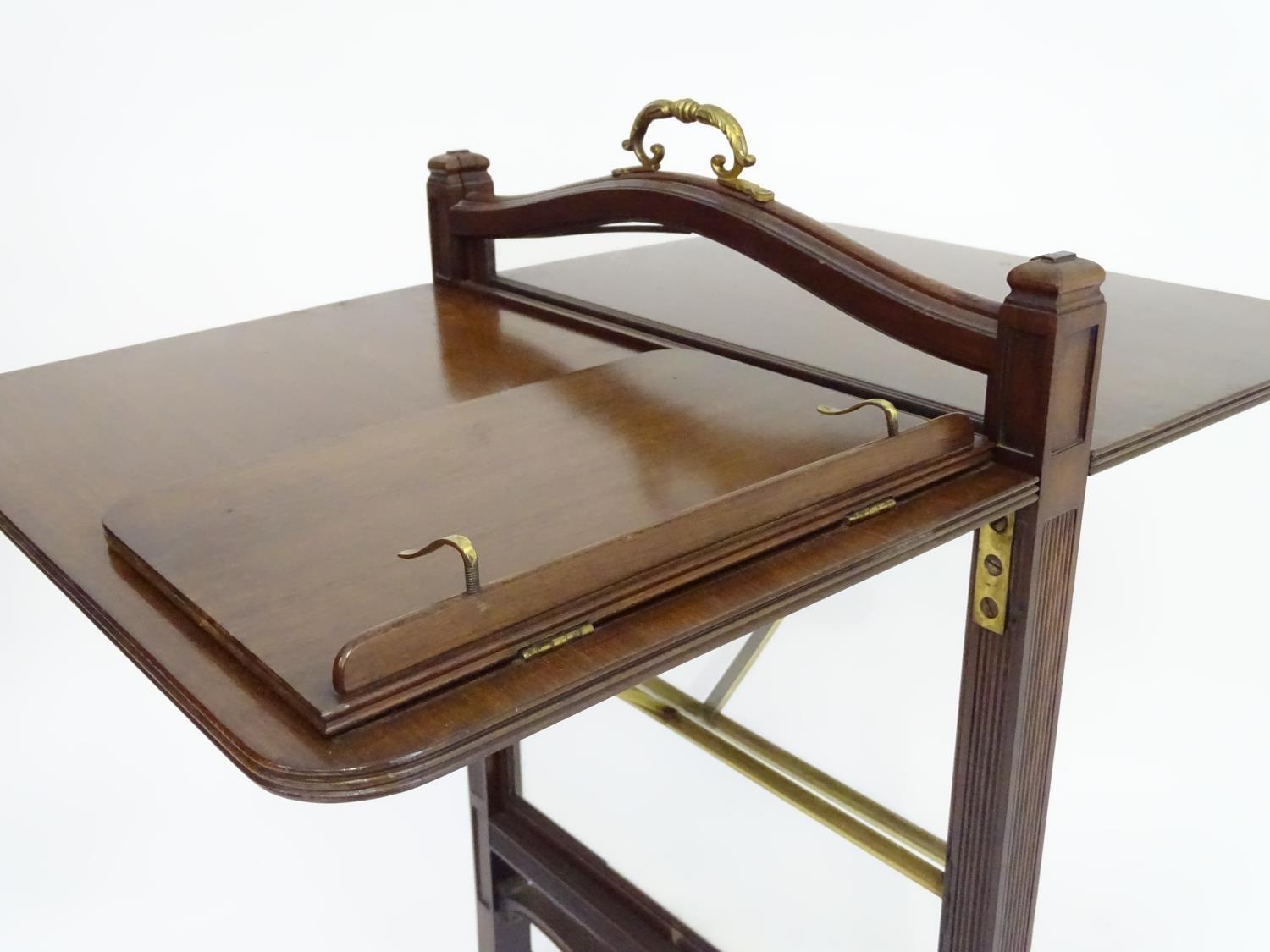 An unusual 19thC metamorphic reading table / fire screen. Having a sliding glass screen with a brass - Image 10 of 13