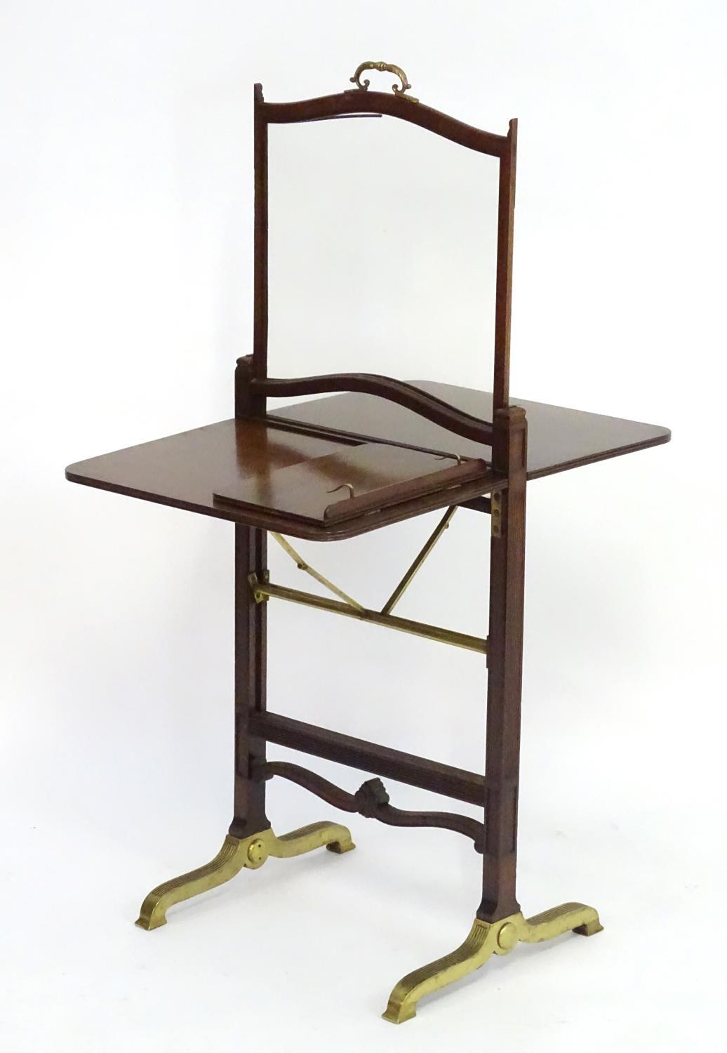 An unusual 19thC metamorphic reading table / fire screen. Having a sliding glass screen with a brass - Image 5 of 13