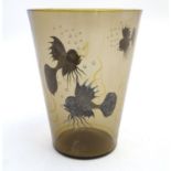 A mid 20thC Art Deco smoked glass vase, decorated with silver lustred pearlscale goldfish and