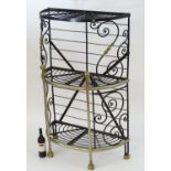 A late 20thC patisserie stand / pot stand with removable trays. brass detailing and scrolled