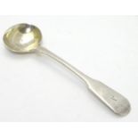 A 19thC Scottish Provincial silver fiddle pattern salt spoon. Maker David Gray, Dumfries. markefd