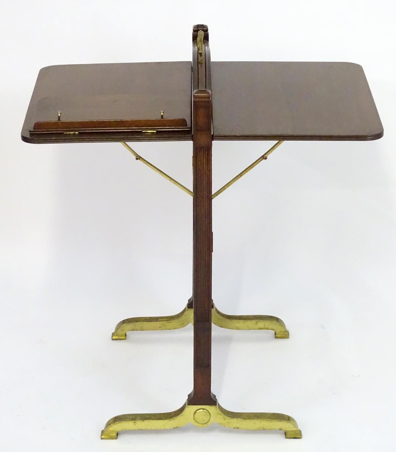 An unusual 19thC metamorphic reading table / fire screen. Having a sliding glass screen with a brass - Image 11 of 13