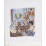 Kieren Phelps, XX, Pencils on paper, An interior scene at a country club, depicting figures talking,