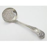 A Victorian Kings pattern sifter spoon hallmarked London 1839 maker J Sherwood & Sons. Approx 6 1/2"