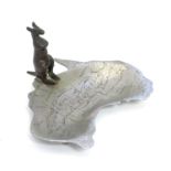 An Australian souvenir dish formed as a map of Australia with a cast model of a kangaroo at the