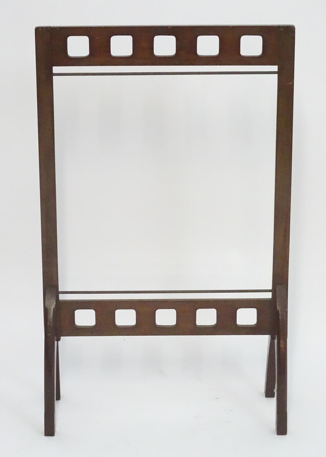 A late 19thC / early 20thC mahogany fire screen frame. In the Glasgow school style. 21" wide x 35" - Image 3 of 11