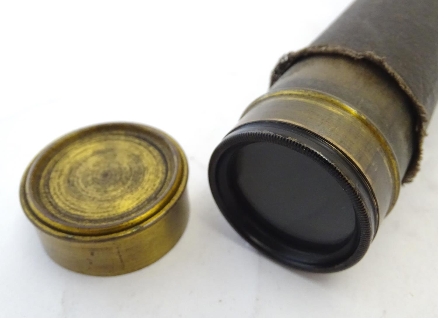 An Edwardian four drawer telescope, with lens cap, sliding lens cover and leather covered barrel. 37 - Image 6 of 6