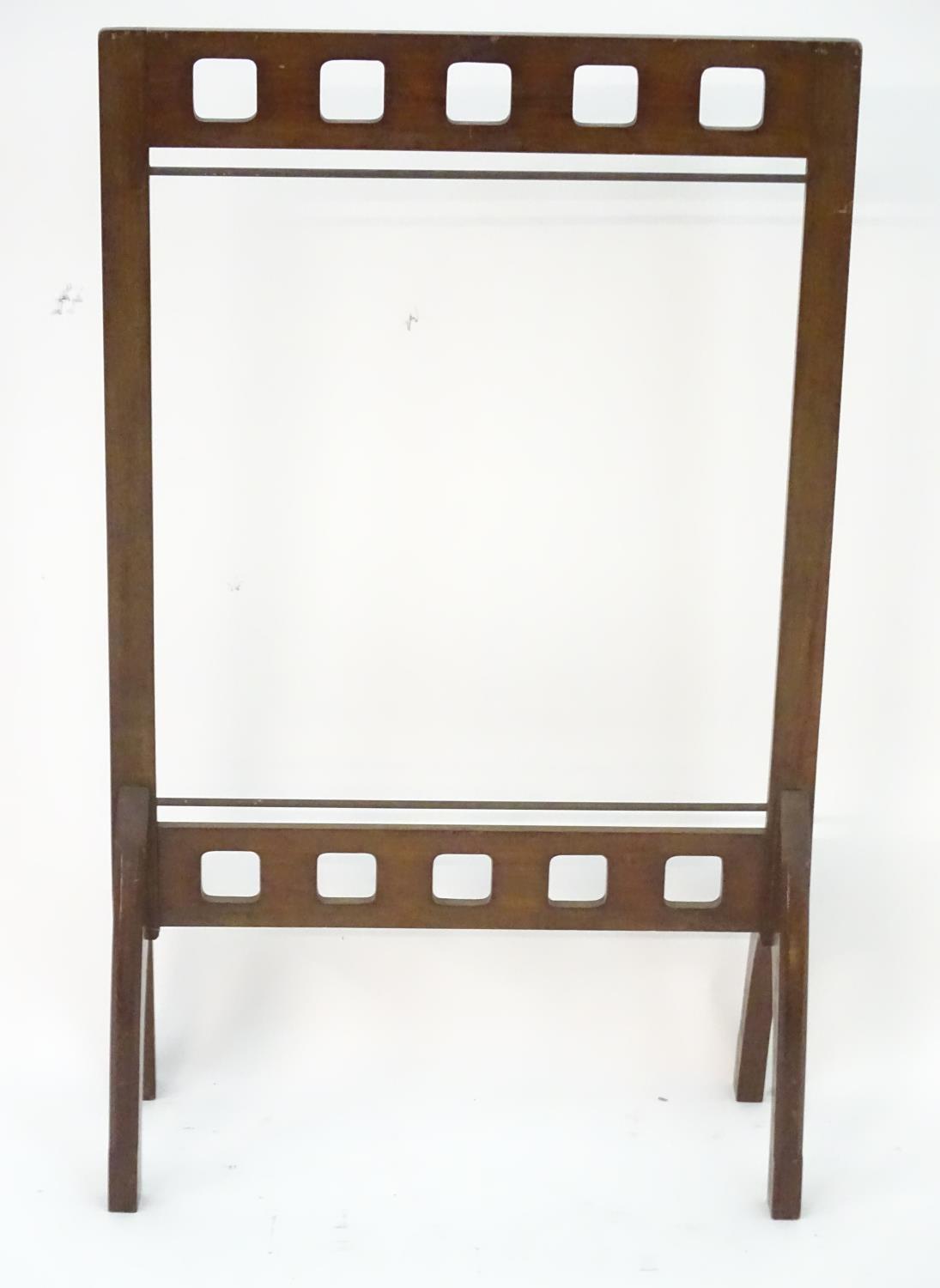 A late 19thC / early 20thC mahogany fire screen frame. In the Glasgow school style. 21" wide x 35" - Image 11 of 11