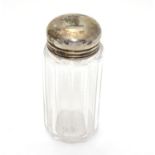 A glass vanity / dressing table jar with silver top hallmarked London 1906 maker Percy Whitehouse