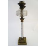 Lighting: an early-20thC oil table lamp, with Messenger's Patent Duplex burner, the clear glass