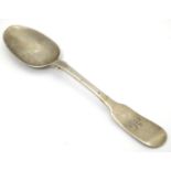 An Irish silver Fiddle Pattern teaspoon, hallmarked Dublin 1844, maker James Le Bas and stamped