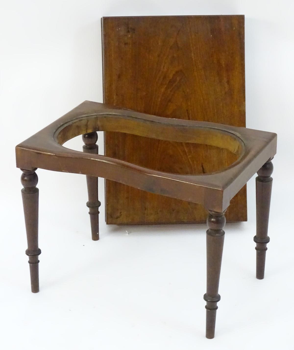 A 19thC mahogany bidet with a rectangular cover and standing on turned tapering legs terminating - Image 5 of 5