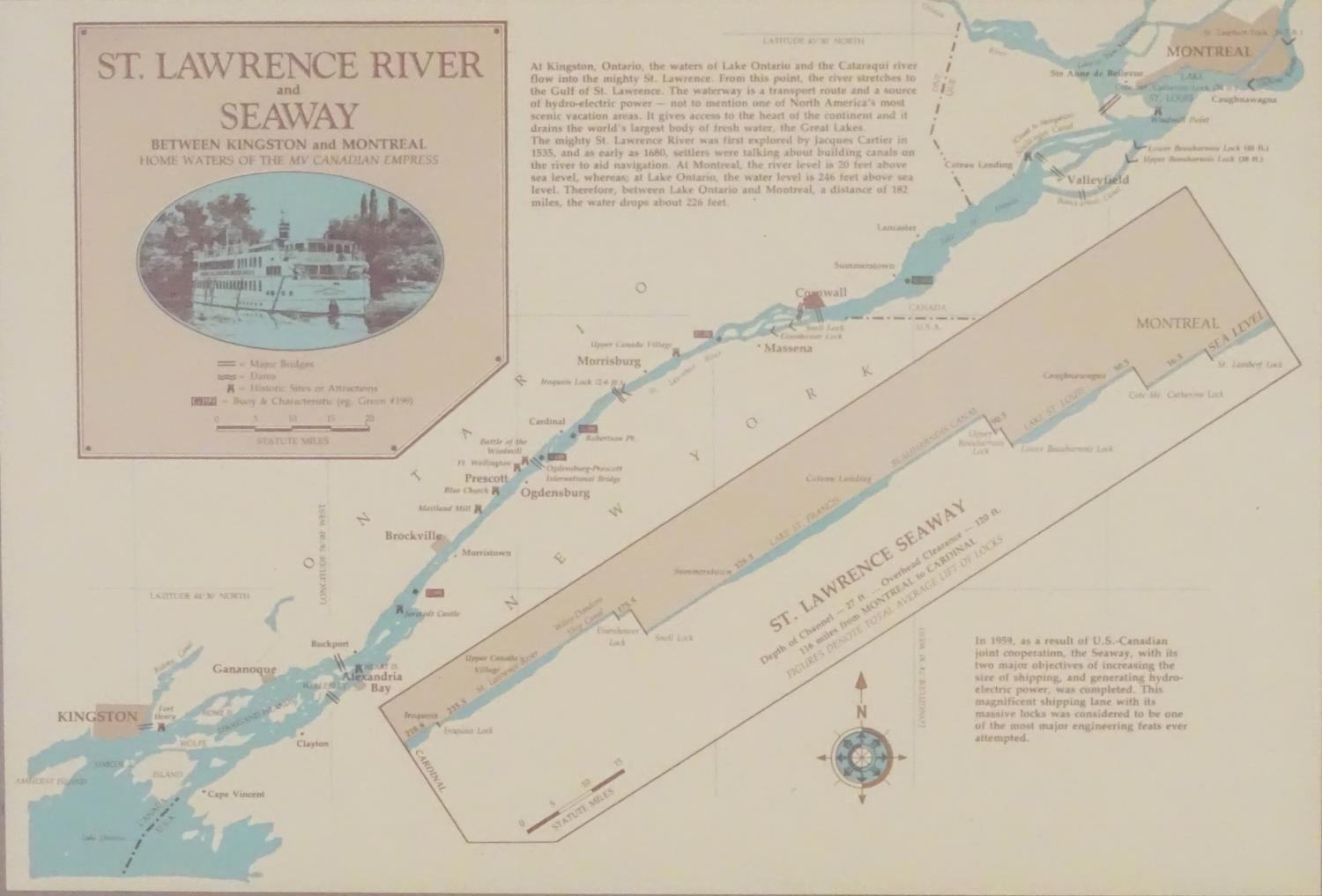 Four prints / maps framed together relating to the St Lawrence River and Seaway, Home waters to - Image 7 of 13