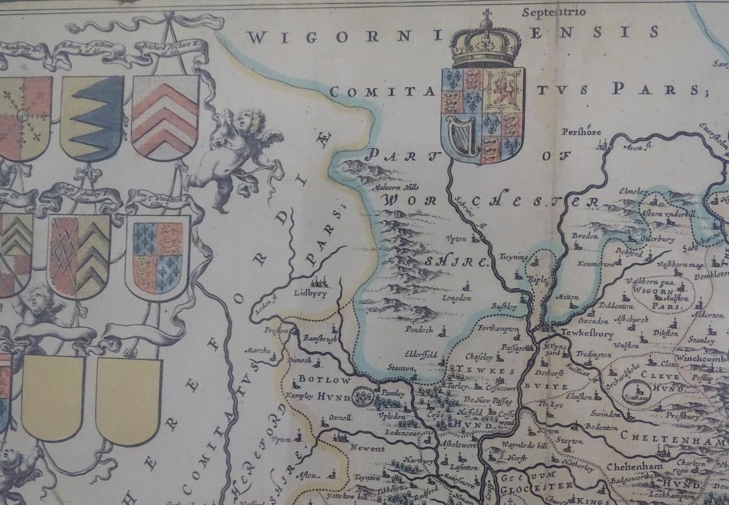 After Joan Blaeu (1596-1673), Coloured map of Gloucestershire, Glocestria Decatus Vulgo Glocester. - Image 9 of 9