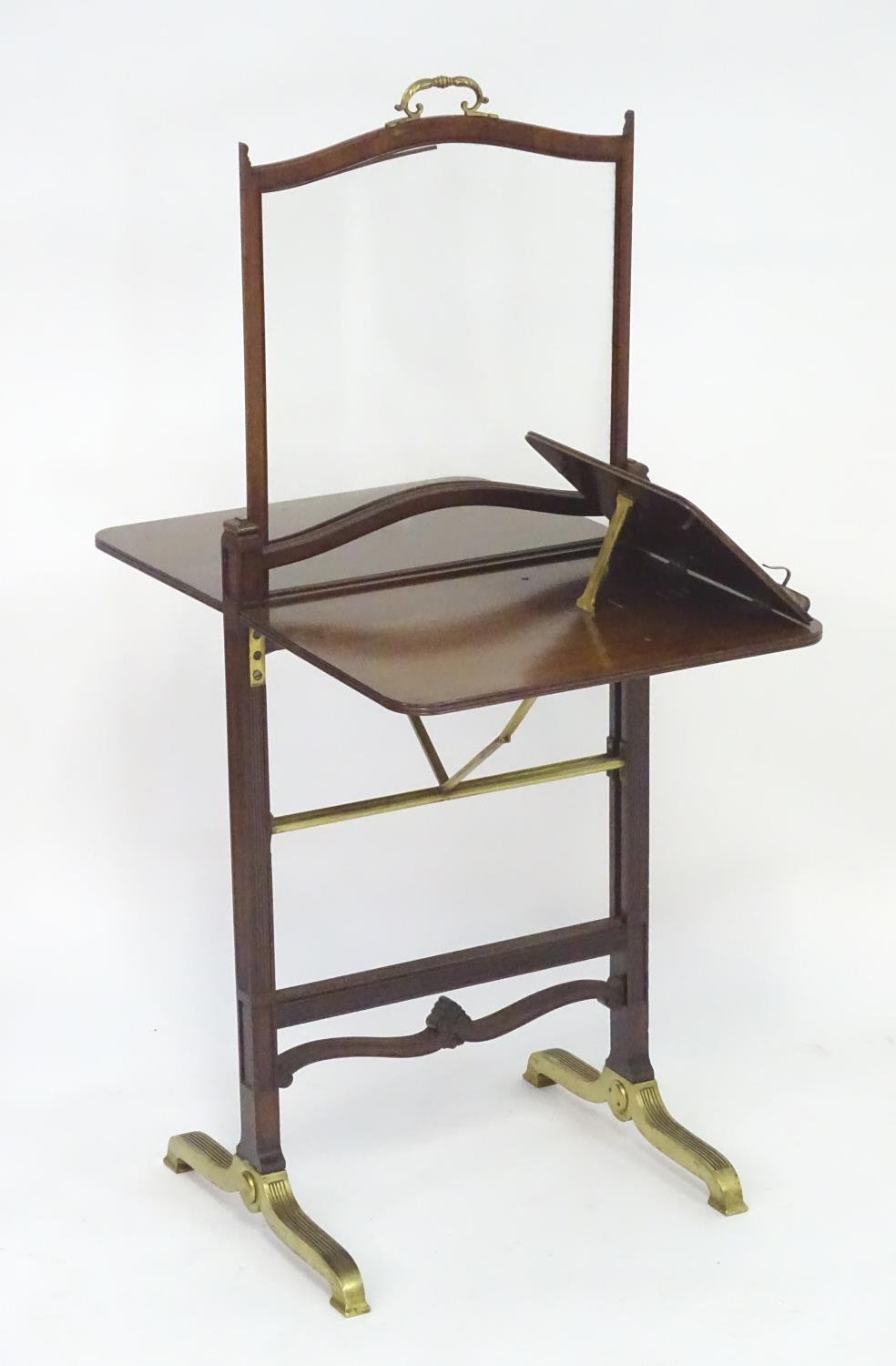 An unusual 19thC metamorphic reading table / fire screen. Having a sliding glass screen with a brass - Image 2 of 13