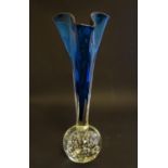 A mid 20thC century art glass vase, of handkerchief form with blue colouration, the clear base of