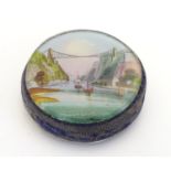 A 19thC souvenir pin cushion depicting Clifton Bridge, Bristol from the River Avon with boats,