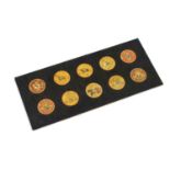 Ten 19thC Indian, possibly Rajasthan, Ganjifa circular playing cards / games tokens mounted together