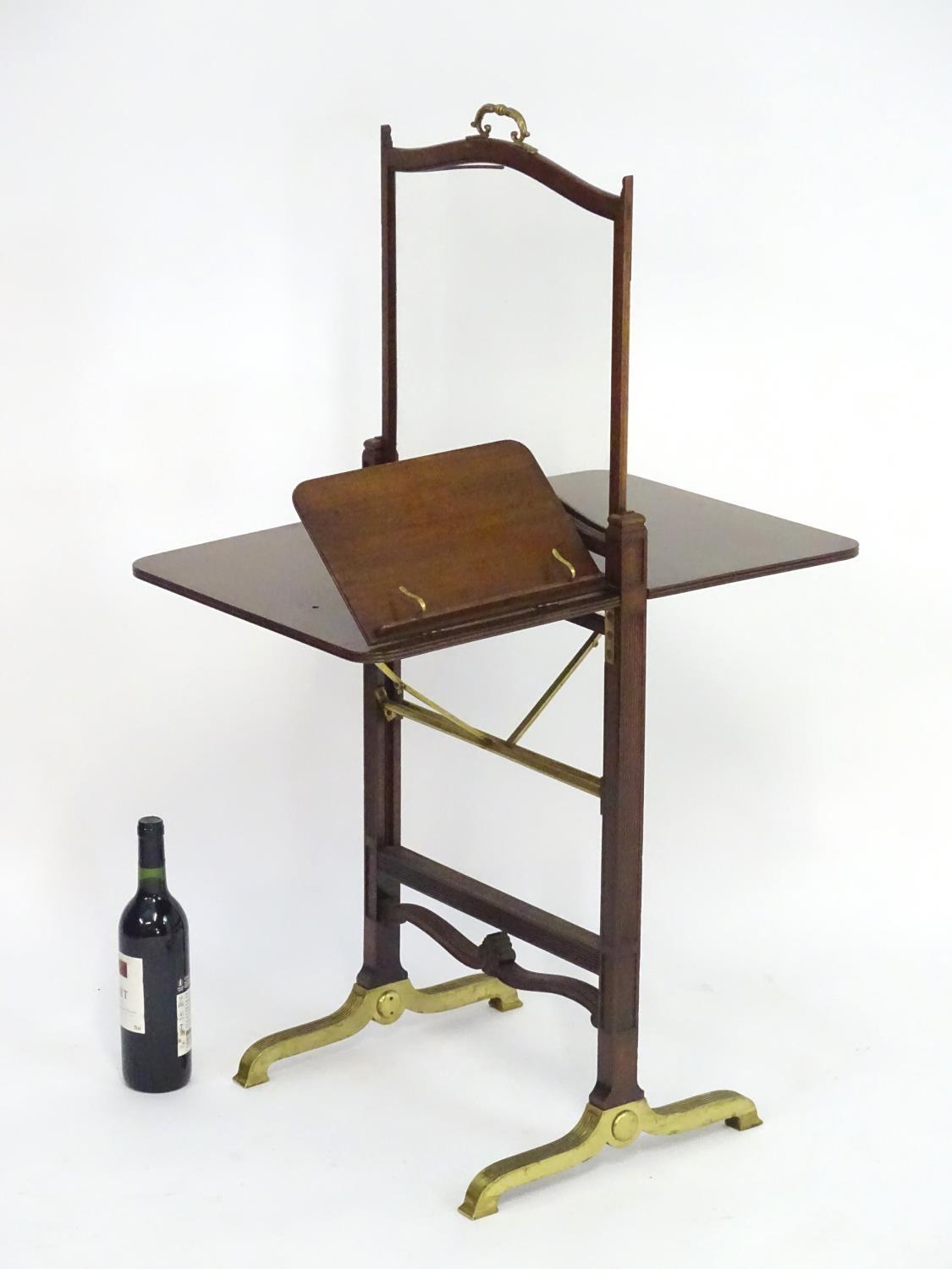 An unusual 19thC metamorphic reading table / fire screen. Having a sliding glass screen with a brass - Image 4 of 13