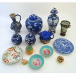 A quantity of assorted ceramics to include a Chinese blue and white lidded vase with cherry