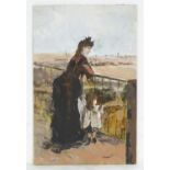 After Berthe Morisot, XX, Mixed media on paper laid on board, Woman and child on the balcony.