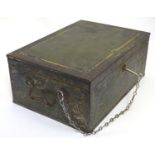 A Victorian Sampson Mordan tole peinted strong box / safe / cash box, with twin handles and a fitted