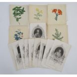 Five watercolours depicting wild flowers, together with 22 monochrome engravings of British monarchs