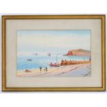 R J Pollard (XX), Cornish School, Watercolour, St Ives, Cornwall, A beach scene with a jetty,