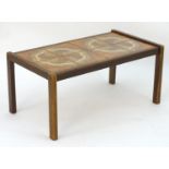 Vintage Retro, Mid-Century: a late 1970s teak and ceramic tile-topped coffee table, 15 3/4" tall, 19