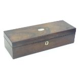 A 19thC mahogany glove box of rectangular form with inlaid mother of pearl detail. Approx. 3" x 11