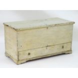 A Georgian pine blanket box / mule chest with a painted exterior, carrying handles and a single long