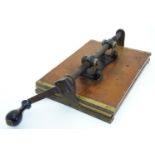 A Victorian book press with brass mounts. Impressed marks 0893 Downie's Patent, S. D. B. to top.