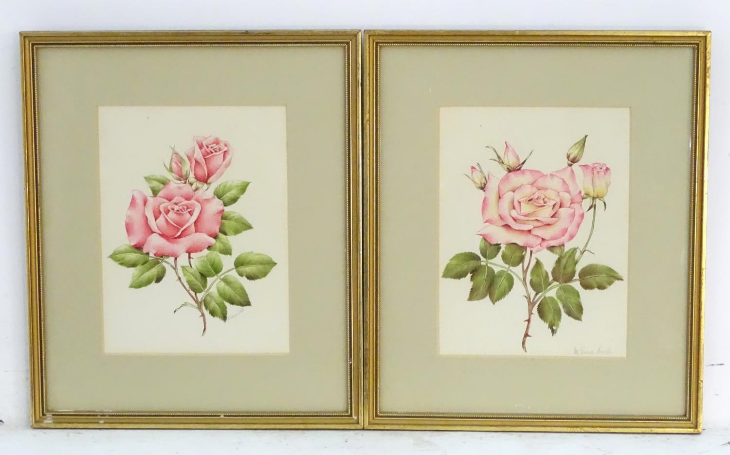 M. P. Smith, XX, English School, A pair of watercolours, Studies of roses, rosebuds and leaves. Both