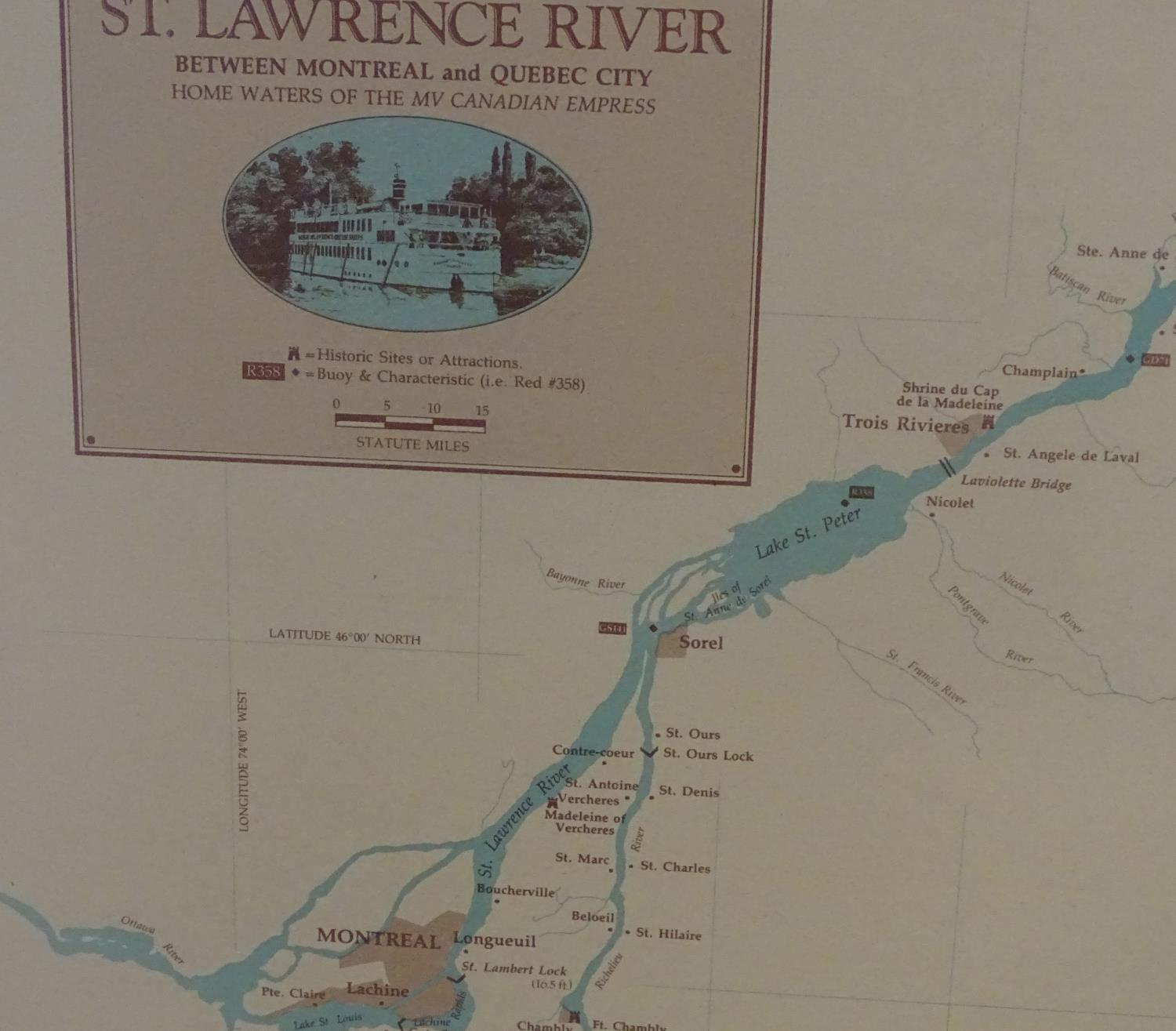 Four prints / maps framed together relating to the St Lawrence River and Seaway, Home waters to - Image 10 of 13
