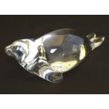 A figural art glass ornament formed as a seal, signed to the base 'Hadeland' (Hadeland Glasverk,