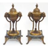 A pair of 19thC cassolettes / garnitures and covers, the cover surmounted by a flame finial. The