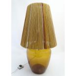 Vintage Retro, Mid-Century: a large table lamp, affixed to a brown glass carboy bottle (forming