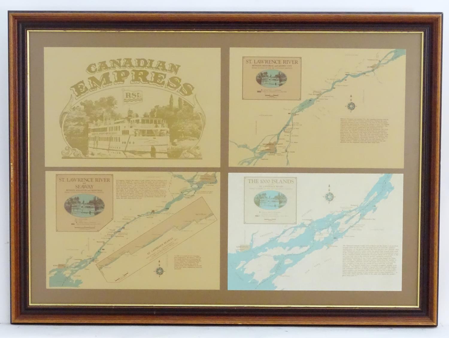 Four prints / maps framed together relating to the St Lawrence River and Seaway, Home waters to - Image 3 of 13