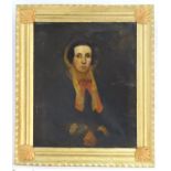 XIX, American School, Oil on canvas, A portrait of a lady wearing a bonnet. Approx. 29 1/2" x 24 1/