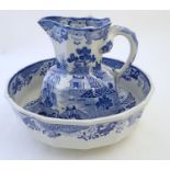 A late 19th / early 20thC Mason's Ironstone China blue and white wash bowl and pitcher / jug