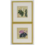 Chinese School, Watercolours, a pair, Pink flowers with foliage and White flowers. Character stamp