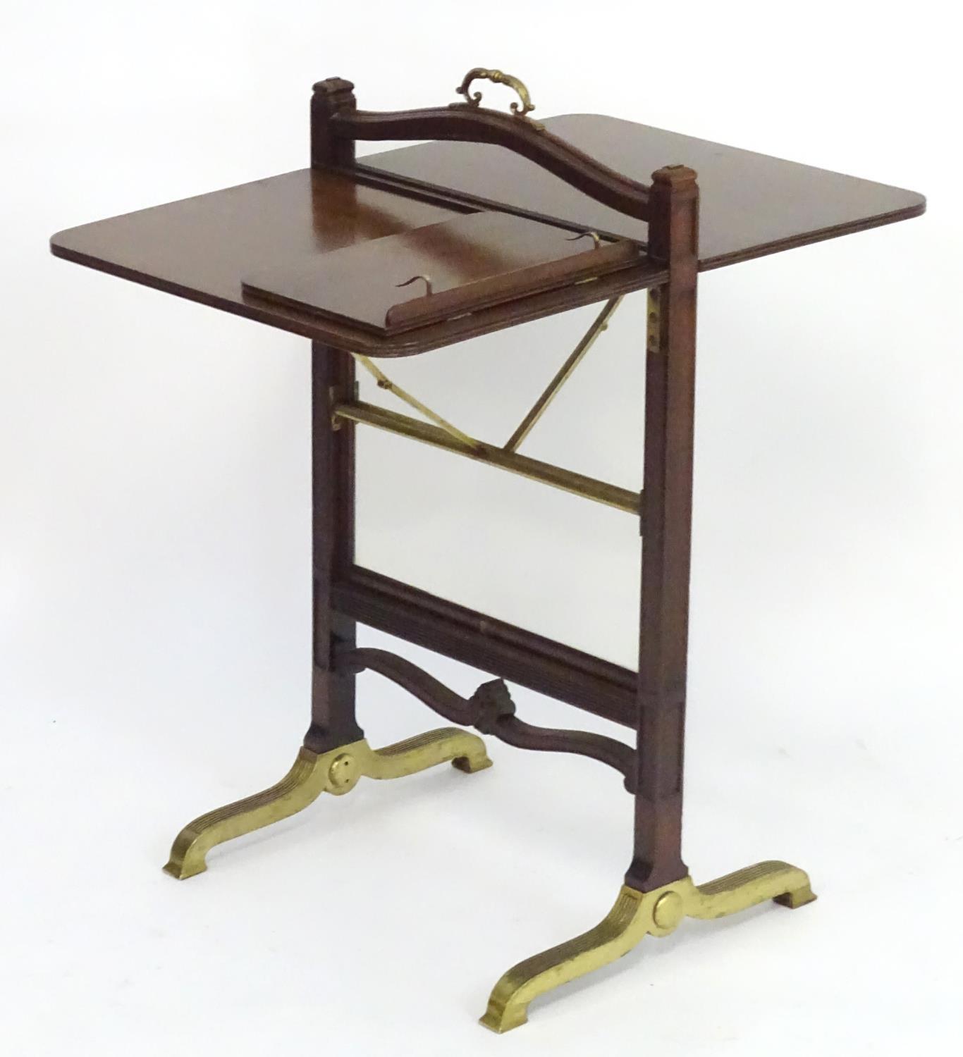 An unusual 19thC metamorphic reading table / fire screen. Having a sliding glass screen with a brass - Image 6 of 13