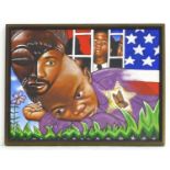 Monogrammed RM, XXI, Oil on canvas, A naive scene of black African-American significance, with